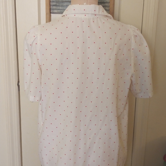 Summer Top Short Sleeves White Red Stars Collar - Picture 2 of 9